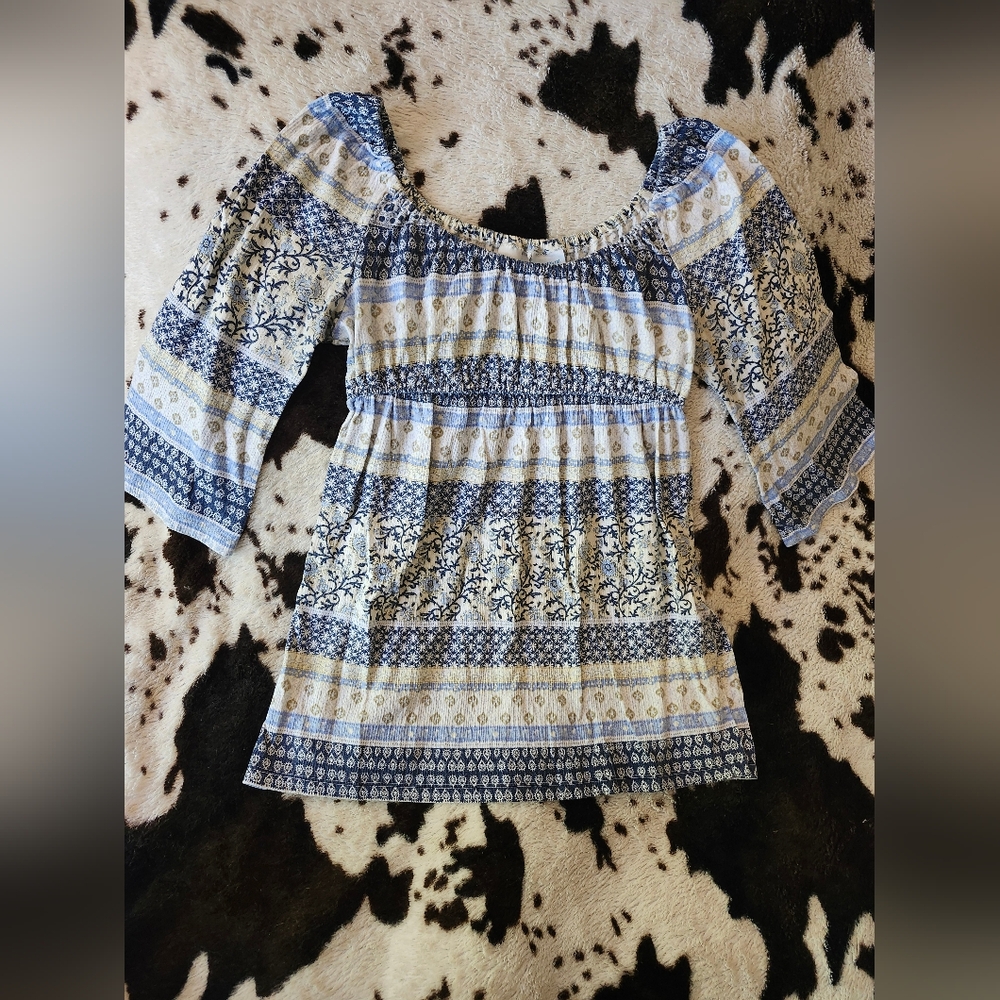Bohemian Blue and Cream Maternity Top